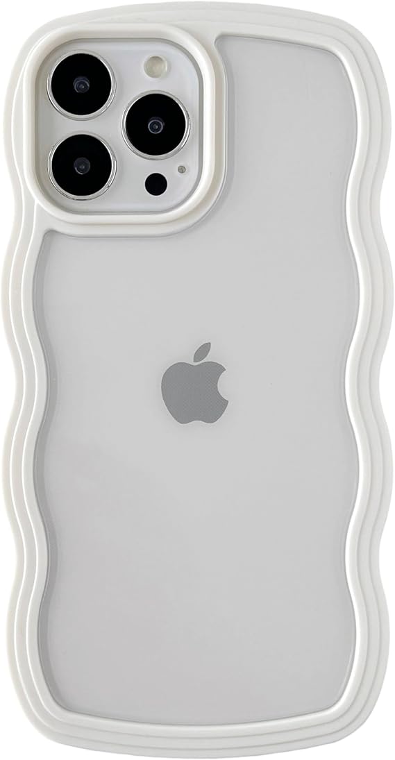 Caseative Cute Curly Wave Frame Shape Shockproof Soft Compatible with iPhone Case (White,iPhone 13 Pro Max)
