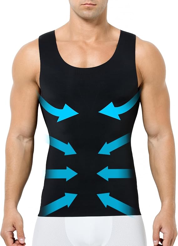 Compression Shirts Men's Slimming Shapewear Tank Top, Sliky Elastic Seamless Body Sculpting Vest Plus Size