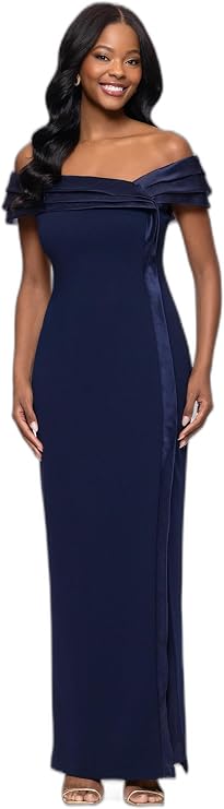 Betsy & Adam Women's Betsy & Adam Women's Scuba Crepe Sleeveless Leg Slit Ruffle Floor Length Dress