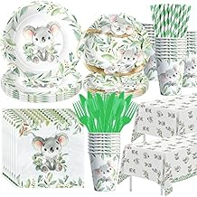 APOWBLS Koala Birthday Party Supplies - Koala Theme Birthday & Baby Shower Decorations Dinnerware, Plates, Cups, Napkins, Tablecloth, Cutlery, Safari Jungle Animal Koala Bear Party Supplies | Serve 24