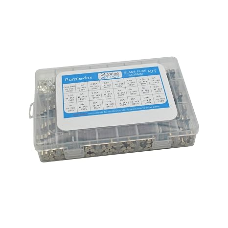 Purple-fox 24 Values 260pcs Fast-Blow 6x30mm Glass Fuses Assortment Kit 250V 0.2 0.25 0.5 1 1.5 1.6 2 2.5 3 3.15 3.5 4 5 6 6.3 7 8 10 12 15 20 25 30A and 30pcs Fuse Seat Packaged in a Plastic Box