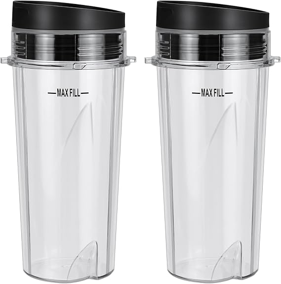 16oz Cup Compatible with Ninja Nutri Slim Blender 700 W QB3001UKS, Also Fit for Ninja BL770 BL780 BL660 BL740 BL810 - Ninja Replacement Parts with Lid - 2 Pack Replacement Cups