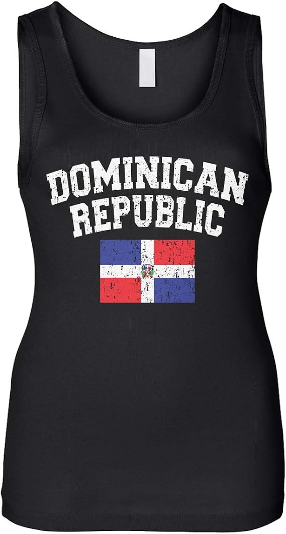 Cybertela Women's Faded Distressed Dominican Republic Flag Juniors Tank Top