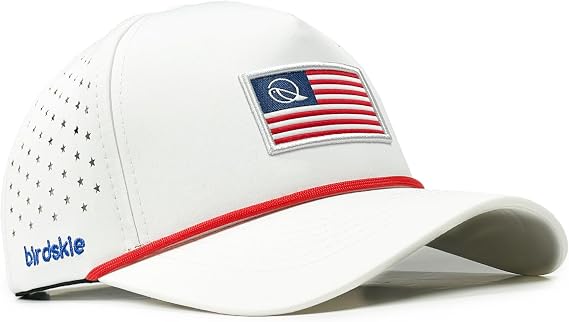 Golf Hat Snapback with Rope Design, Water Proof, Moisture Wicking, Breathable, Quick Drying, High Performance Golf Hat, The Captain 2 Team USA Golf Cap White Hat with Red Rope