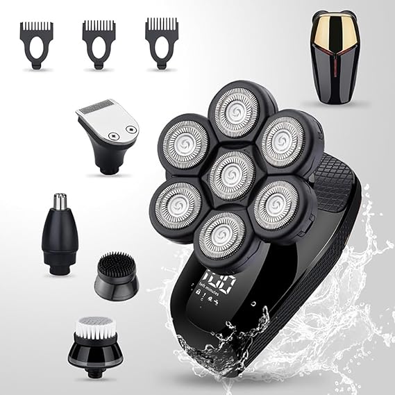 Head Shavers for Bald Men, 7D Electric Head Shaver 6 In 1 Shavers For Bald Men Electric Razor Nose Hair Sideburns Trimmer Waterproof Wet/Dry Grooming Kit