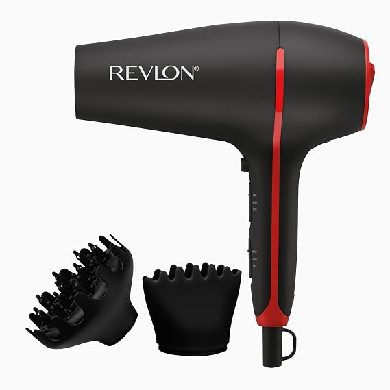 REVLON SmoothStay 1875 Watt Coconut Oil Infused Hair Dryer with Diffuser | Ionic Ceramic Blow Dryer, Frizz Control, Shine and Volume, Lightweight Dryer with Concentrator for Smooth or Curly Styles