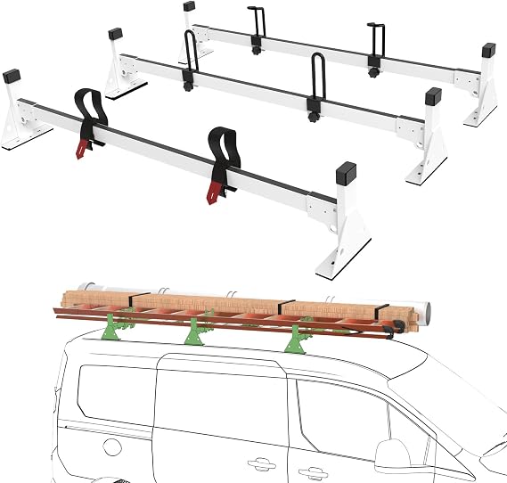 StarONE 46" Van Ladder Rack,Van Roof Rack Fit for 2014-On Ford Transit Connect,White,3 Bars,800lbs