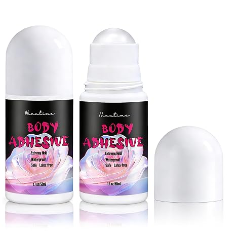 2 Packs Body Adhesive Roll-On for Skin & Clothing1.7 Oz -Sweat Resistant, Water Wash Off- Fashion Adhesive for Dancers, Socks, Stockings, Leotards, Bras, Wigs, Costumes