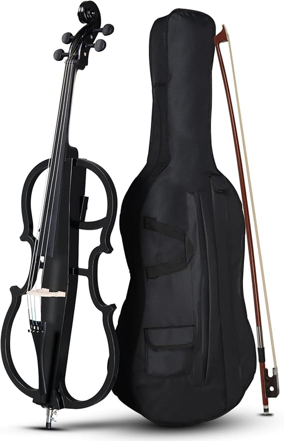 4/4 Metallic Electric Cello, Black Professional Electric Cello, Solid Wood Electric Silent Cello, Beginners Musical Instruments, Professional Stage Performance