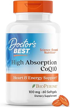 Doctor's Best High Absorption CoQ10 with BioPerine, Gluten Free Naturally Fermented, Heart Health & Energy Production, 100 mg, 60 SoFtgels
