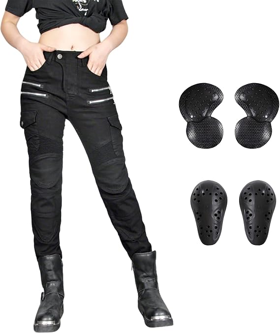 Womens Motorcycle Riding Jeans CE Armored Motorbike Pants Slim Fit | Breathable Stretch Denim,4 Season,Slim,Cargo Biker Cut, Removable CE2 Armor,Versatile for Touring Street Riding Cruising