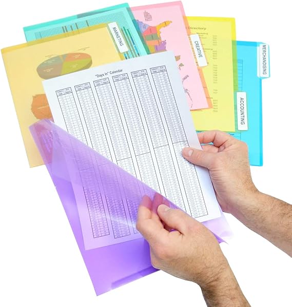 Ultimate Office Poly Color File Folders Letter Size, 3rd-Cut Tabs Set of 18 | PocketFiles Heavy Duty Transparent Files, Sealed on 2 Sides to Secure and Protect Documents and are Tabbed for Easy Indexing