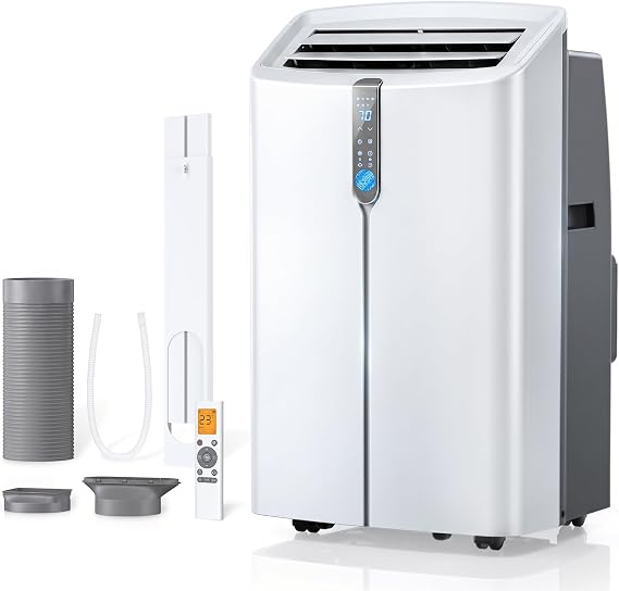 14000 BTU Smart Portable Air Conditioners, AC Unit Cools up to 750 sq. ft, Cooling, Dehumidifier & Fan, Auto Evaporation, Touchscreen, Silent Sleep Mode Portable AC with Remote & Ventilation Kit