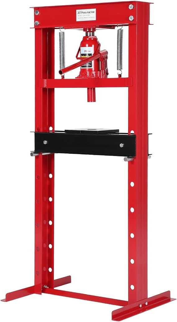 20 Ton H-Frame Benchtop Hydraulic Shop Press, Pneumatic Compatible (Red) | With 2 Press Plates & Adjustable Height, Ideal for Garage & Workshop