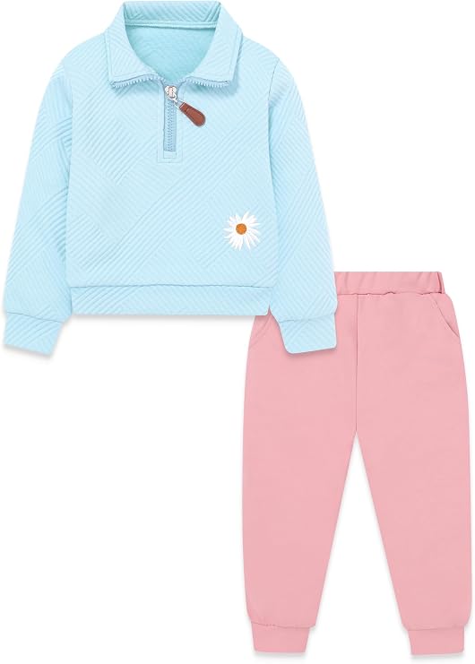 ZOEREA Toddler Girls Clothes Kids Fall Winter Outfits little Set 2-7 Years | Zip Long Sleeve Pullover Sweatshirt Tops, Elastic Waist Pants Tracksuit Set, Floral Print, Casual Sweatsuit, 2Pcs, Spring