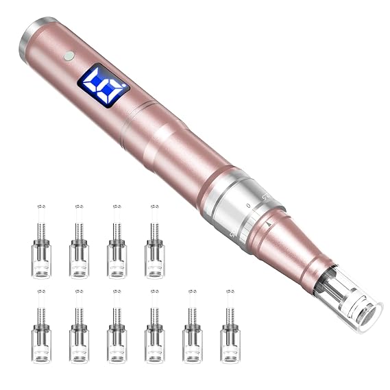 Yuelong Wireless Beauty Pen for Personal Care, 6-Speed Rechargeable | Beauty Tool for Home Use, Skincare Pen Tool with LED Display, Adjustable Depth 02.5mm, Lightweight Personal Care Tool, Pink