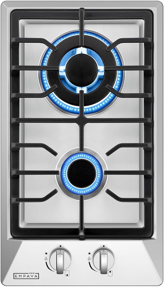 Empava 12" Gas Stove Cooktop with 2 Italy Sabaf Sealed Burners NG/LPG Convertible in Stainless Steel