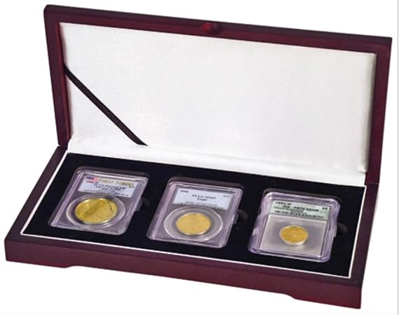 Display box for three NGC/PCGS/Premier/Lil Bear Elite Coin Slab Mahogany Matte Finish ...