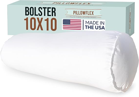 Pillowflex Bolster Pillow (10x10) - White Round Soft Roll Pillow with Plush Polyester Filling,  in a Poly-Cotton Shell, Odorless, Lint, and Dust-Free, No Lumps Stuffing for Pillows