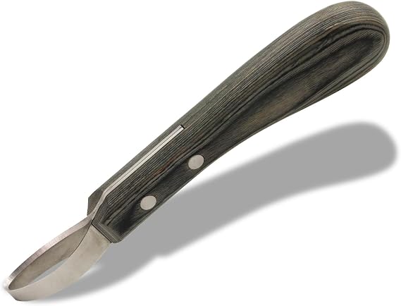Hoof Knife Double Edged Hoof Trimming Knife with Wooden Handle,Stainless Steel Loop Blade Multipurpose Hoof Trimming Knife for Livestock,for Cutting Horses Donkeys Cows Hooves (Black Stripe)