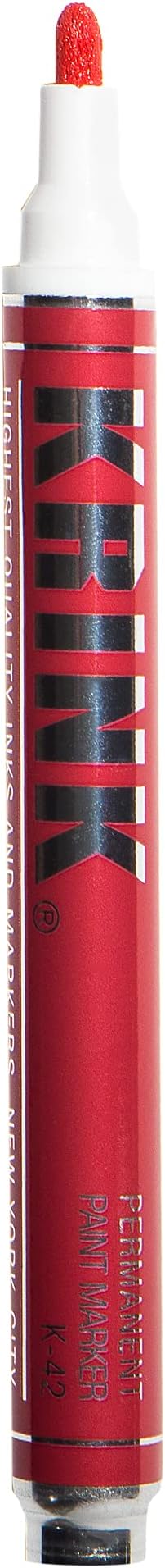 Krink K-42 Red Paint Marker - Vibrant and Opaque Fine Art Paint Pen for Any Surface - Permanent Marker with Alcohol-Based Paint for Metal Glass Paper Painted Surfaces and More