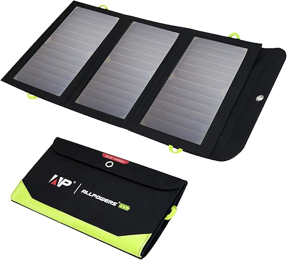 ALLPOWERS 21W 5V Foldable Solar Panel Charger, SP002 Solar Charging Kit with 3 USB Output & 2 USB Input, IP67 Waterproof Portable Solar Panel for Smartphone, Tablets, Outdoor, Camping, Hiking