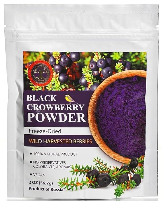 Wild Harvested Black Crowberry Freeze-Dried Powder 2 Oz, Natural Black Crowberry Powder, No added sugar, No GMOs