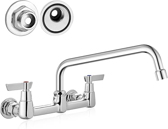 Airuida 8 Inch Chrome Polish Wall Mounted Kitchen Faucet with 12 Inch Spout | Commercial Sink Faucet,Dual Handles,Utility Sink Faucet,360 Swivel Spout