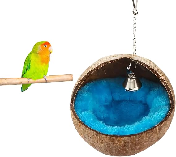 Natural Coconut Shell Bird Nest,1PC Parrot Snuggle Hut Bird Nest House,Hanging Budgie Tent Beds Resting Place for Conure Cockatiel Budgies Lovebird Parakeets Hamster Squirrel Rat Gerbil Mice