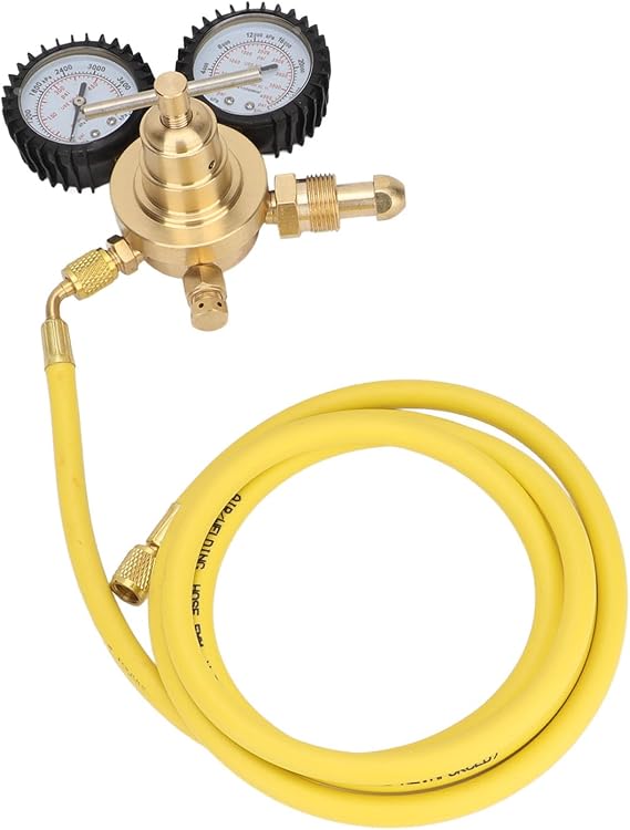 Nitrogen Regulator Brass Inlet Outlet Connection Gauges Nitrogen Pressure Gauge with 2m Pipe Hose, High Pressure 4000Psi Low Pressure 600Psi, CGA580 Inlet, Safety Valve 500Psi