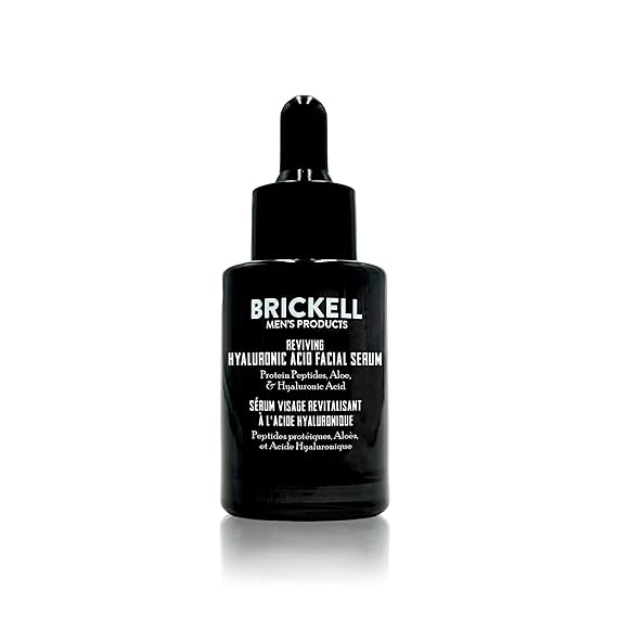 Brickell Men's Anti Aging Hyaluronic Acid Serum for Face, Reviving Day Serum for Men, Facial Serum With Hyaluronic Acid, Aloe, and Peptides, 1 Ounce, Unscented