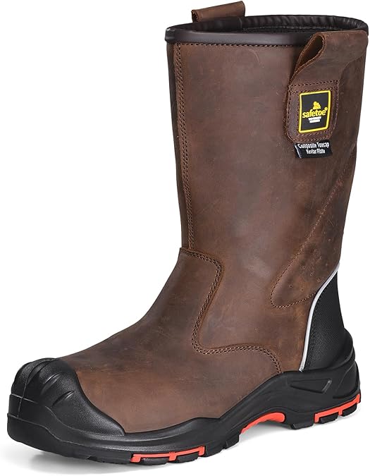 Work Boots for Men Cow Leather Safety Boot 8-inch Composite Toe Industrial Construction Boots for Oil,Gas,Mine