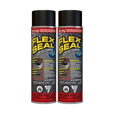 Flex Seal Stop Leaks Fast! Rubberized Waterproof Coating Spray, Ideal for Roofs, Holes, Cracks, DIY Projects, Automotive Fixes, Indoor & Outdoor Repairs, and More Black, 14 oz. (397 g) 2 Pack