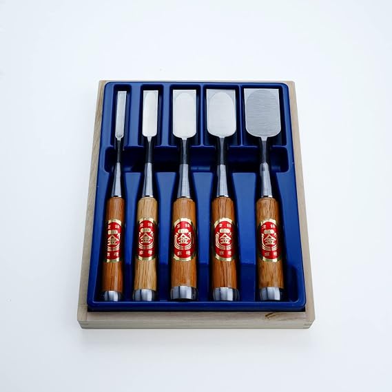 Professional High-End Chisel, Red Oak Handle, Set of 5