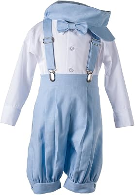 Tuxgear Boys Light Blue Linen Knickerbocker 5 Piece Set, Baby 3-6 Months