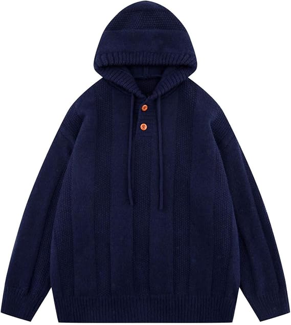 Bakyarder Hoodies for Men Women Waffle Knit Hooded Pullover Button Oversized Sweaters