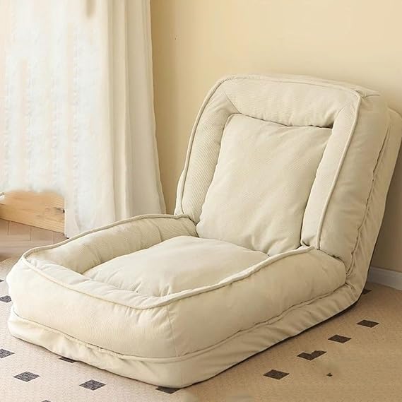 Foldable Lazy Sofa Bed Floor Chair Upholstered Human Dog Bed for Adult & Pets Tatami Sofa Bed with 5 Adjustable Position Bean Bag Sofa with 2 Soft Pillows for Home Living Room