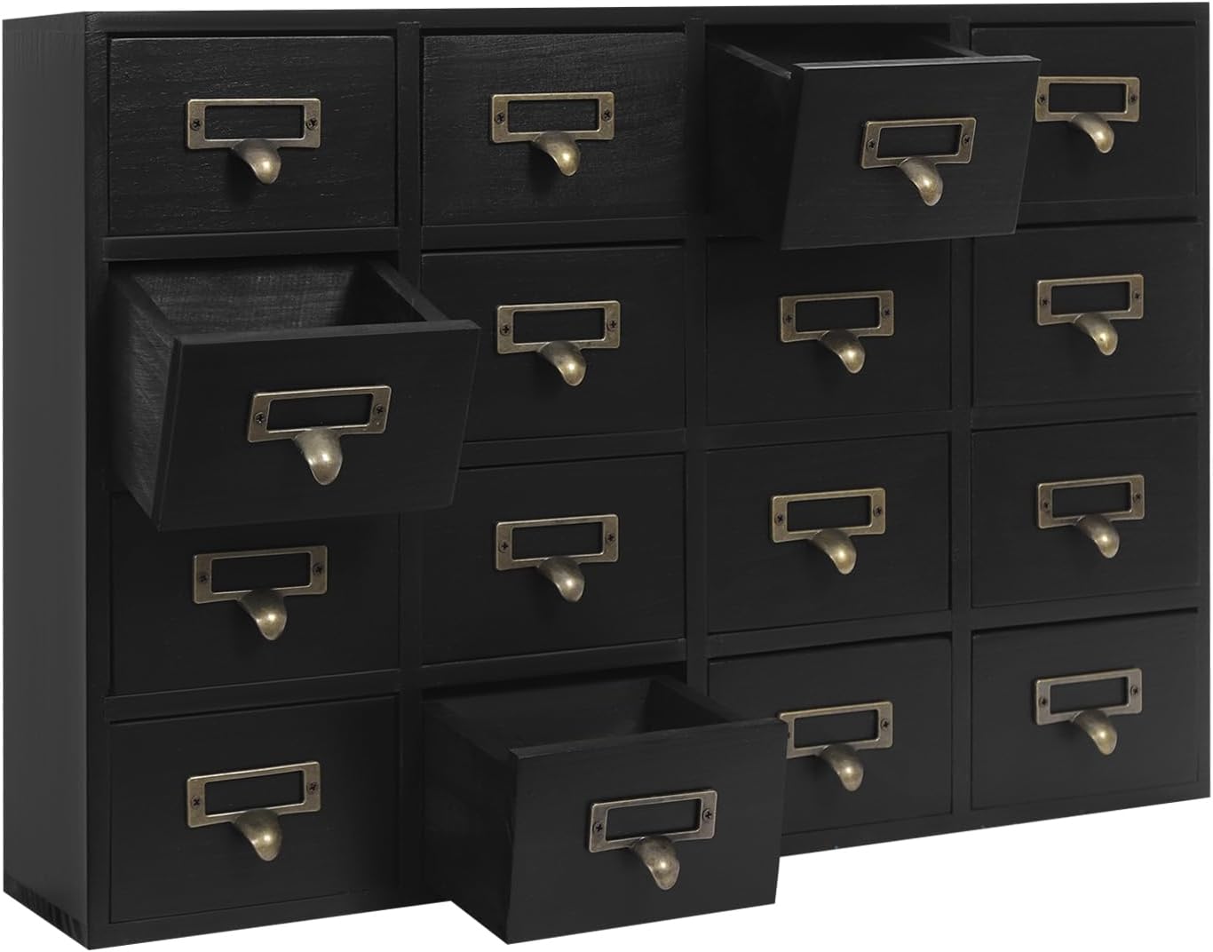 64 Drawers Library Card Catalog Solid Wood Small Curio Cabinet, Tabletop Apothecary Chests, Apothecary Supplies Vintage Chests with Metal Handles for Home Office Black