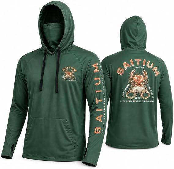 Fishing Shirts for Men,UPF50 Hooded Long Sleeve with Gaiter, Sun Protection Dry Fit Apparel, Face Mask, Fishing Clothes
