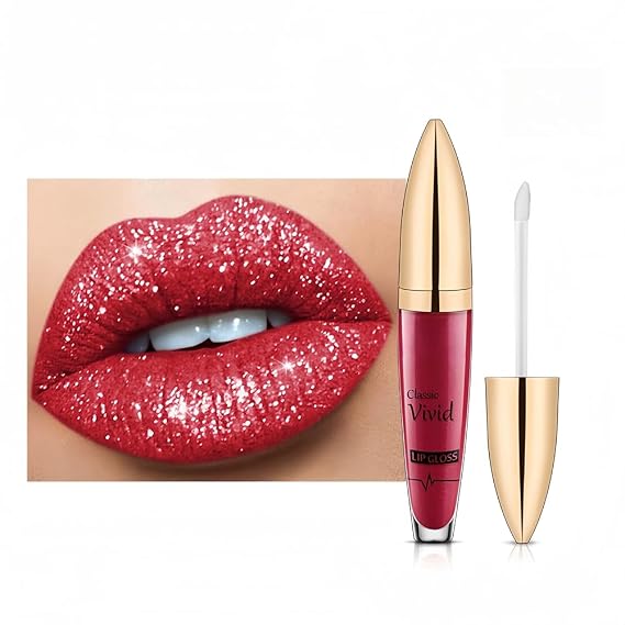 Diamond Lip Gloss Matte To Glitter Liquid Lipstick Waterproof Creamy Lip Gloss,Non-Stick to Cup Non-Fading Long Lasting Moisturizing Velvet Sparkly Glossy Lipstick (#03, One Size)