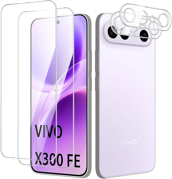 Screen Protector Compatible with VIVO X300 FE, HD Clear Tempered Glass Film with Camera Lens Protector, Anti-Scratch, Full Protection, 2+2 Pack