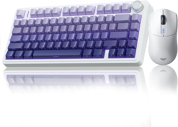 AULA Wireless Keyboard and Mouse Combo, F75 Pro Mechanical Keyboards,75% Gasket Hot Swappable Custom Keyboard+SC580 Wireless Gaming Mouse White