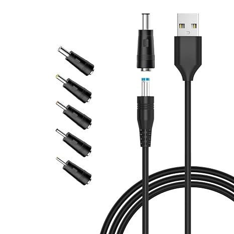 USB To DC 5V Charger 2.0 A Universal USB Power Cable Male to DC 5.5 x 2.5mm Adapter,DC Power Supply with 2.5x0.7mm,3.0x1.1mm,3.5x1.35mm,4.0x1.7mm,5.5x2.5mm Connectors