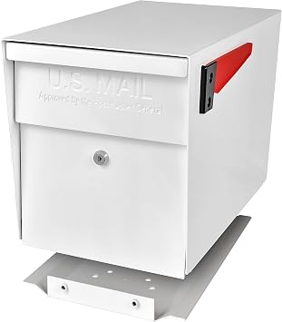 Mail Boss 7109 Curbside Steel Post Mount Security Locking Mailbox, Alpine White
