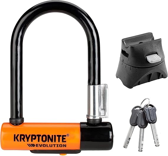 Kryptonite Evolution Mini-5 Bike U-Lock, 13mm Steel Shackle Heavy Duty | High Security Bicycle Lock with FlexFrame-U Bracket, 3 Keys and Anti-Theft Double Deadbolt for Scooters and Gates