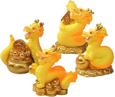 HOMSFOU 4pcs Micro Landscape Ornament Chinese Mascot Decoration Chinese New Year Dragon Year Zodiac Animal Figurines New Year Dragon Statue Toys Resin Dining Table Ingots
