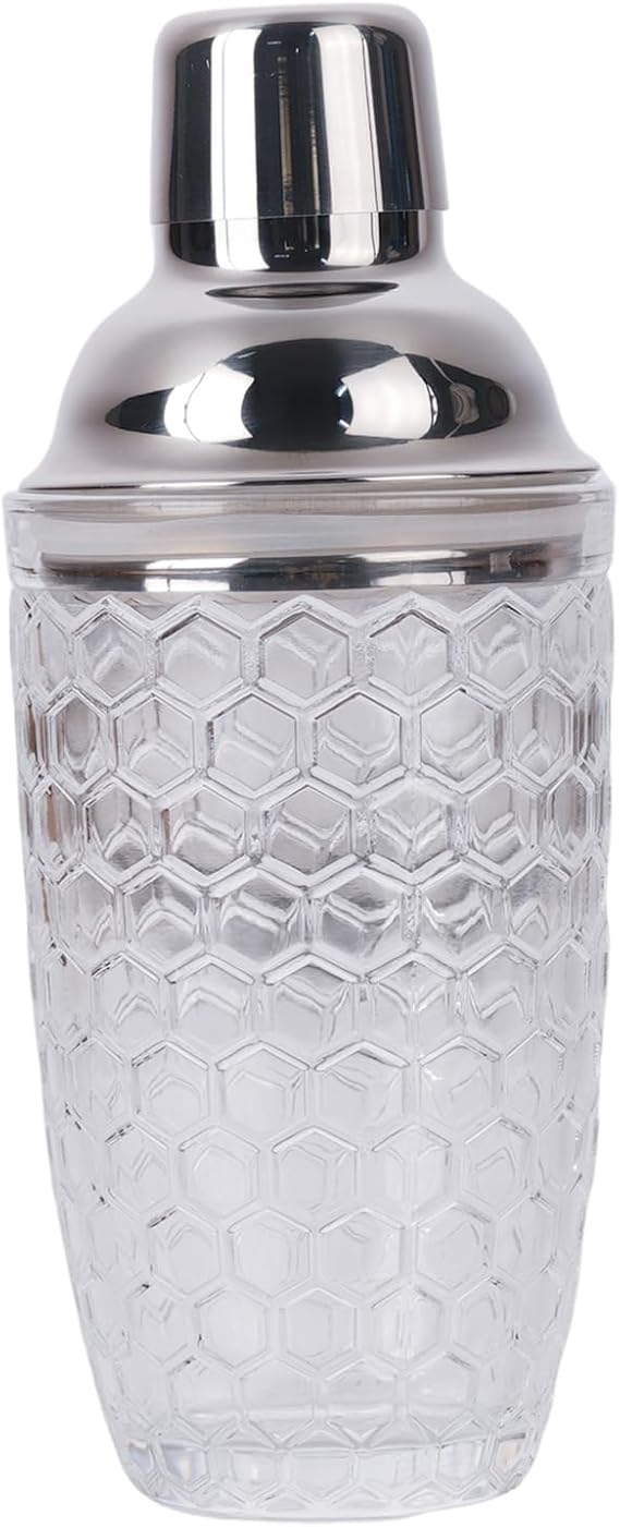 JNWINOG Professional 14.37 oz Cocktail Shaker Durable Stainless Steel Martini Mixer, Leak-Proof & Dishwasher Safe, Ergonomic Design for Bartenders & Home Bar Enthusiasts (Wavy Line)