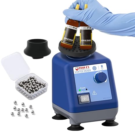 FOUR E'S SCIENTIFIC Vortex Mixer, 0-3000rpm Paint Shaker with Platform Pad | Touch & Continuous Function, 100 Pcs 7/32 inch Paint Mixing Balls, Compact, for Acrylic Paints, Inks