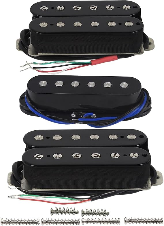 FLEOR 3pcs Electric Guitar HSH Pickups Set Neck+Middle+Bridge Ceramic Pickups Guitar Parts for HSH Electric Guitar, Black