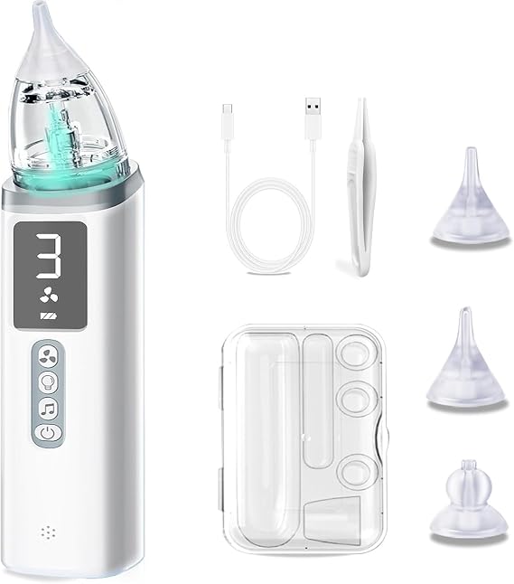 Electric Nasal Aspirator Baby with Music 3Levels for Children | 4-in-1 Electric Baby Nose Sucke with 3 Silicone Tips,Colorful Lights for Infants and Children